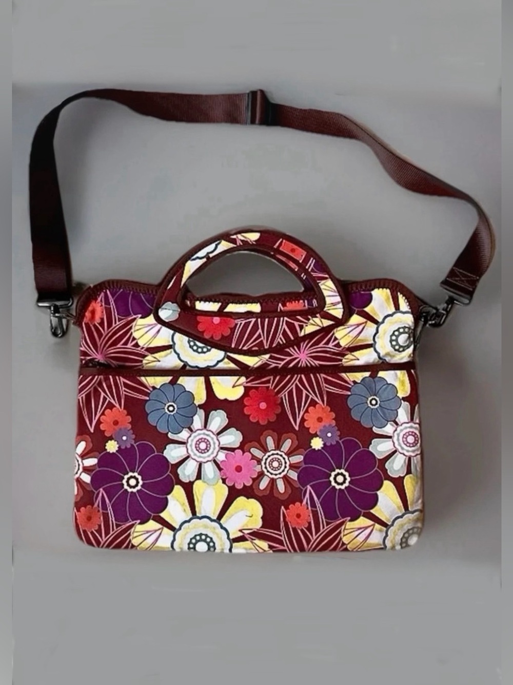 ie Floral Zippered Laptop Removable Shoulder Strap Messenger Bag 16” X 12”